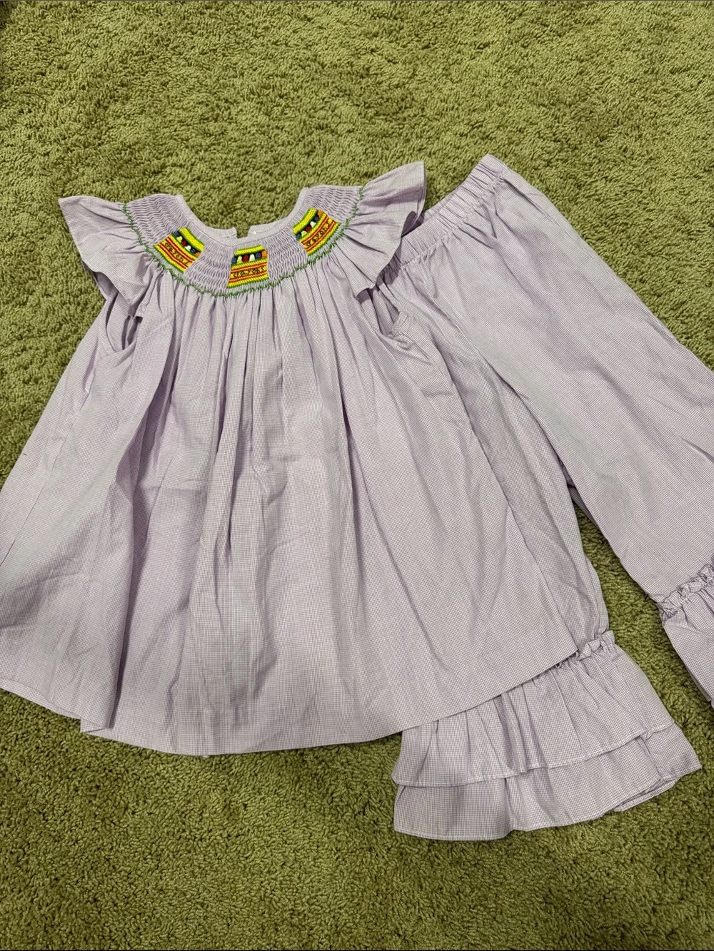 Lolly Wolly Doodle Lavender Smocked Ruffle Set